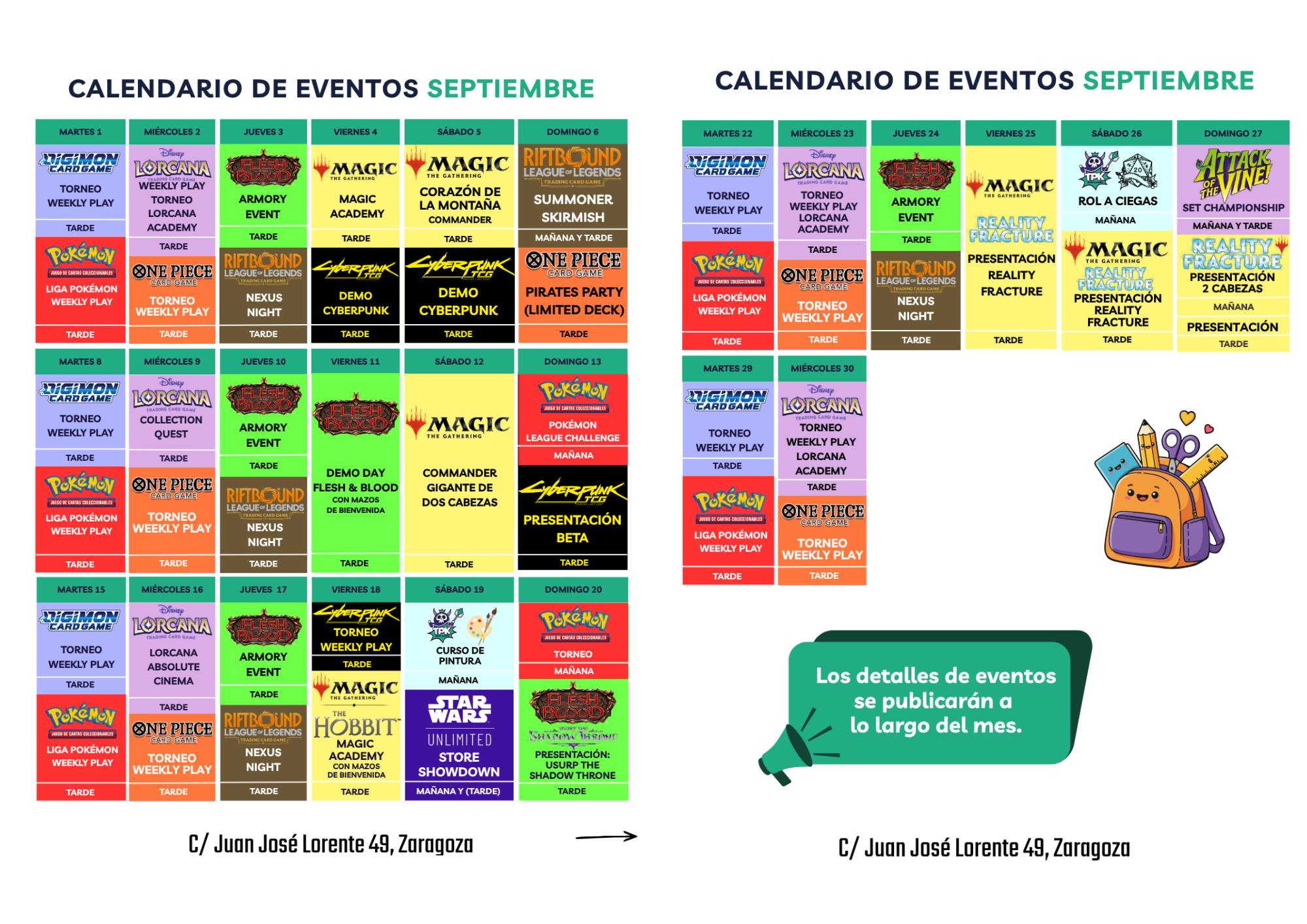 Calendario de eventos del mes en TPK